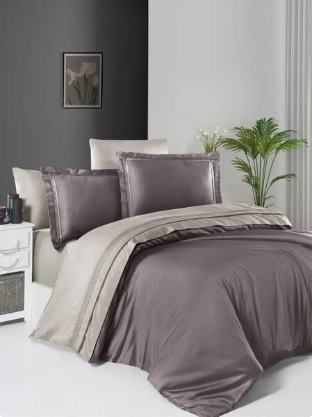 Комплект постільної білизни First Choice сатин ДЕЛЮКС евро (Serenity Lilac-Beige) - зображення 1