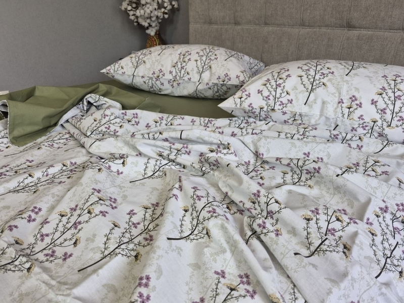 Комплект постільної білизни Turkish Cotton Гілочка, хакі - зображення 11