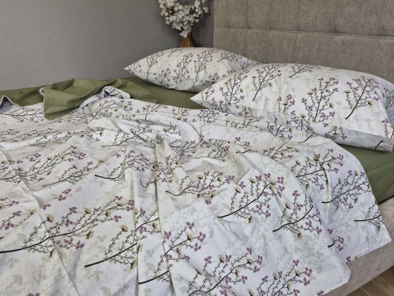 Комплект постільної білизни Turkish Cotton Гілочка, хакі - зображення 7