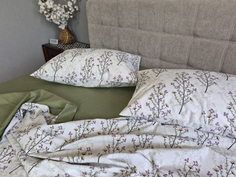 Комплект постільної білизни Turkish Cotton Гілочка, хакі - зображення 8