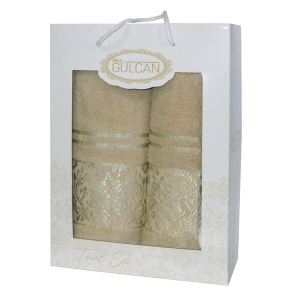 Подарунковий набір махрових рушників 2 шт., 50 x 90 см., 70 x 140 см., Damask Ornament-Sand, ТМ Gulcan - зображення 3