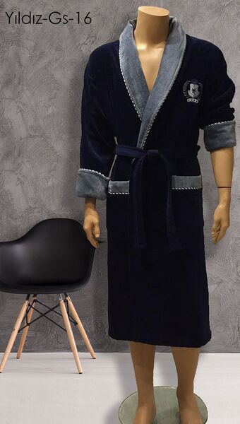 Халат чоловiчий велюр-махра розмір 3XL Dark-Blue ТМ Gursan  - зображення 6