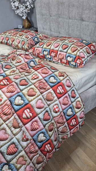 Комплект постільної білизни Кантрі Cotton 5D бежевий горошок із сердечками - зображення 12