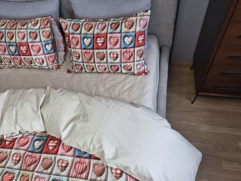 Комплект постільної білизни Кантрі Cotton 5D бежевий горошок із сердечками - зображення 13