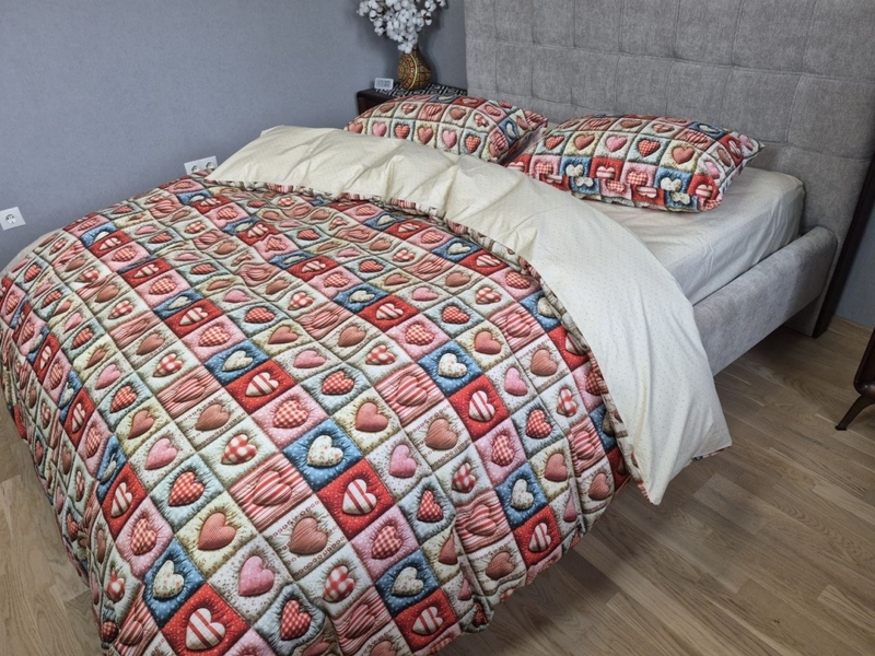 Комплект постільної білизни Кантрі Cotton 5D бежевий горошок із сердечками - зображення 21
