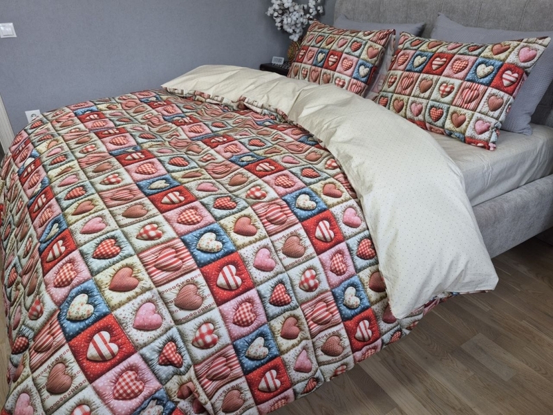 Комплект постільної білизни Кантрі Cotton 5D бежевий горошок із сердечками - зображення 22