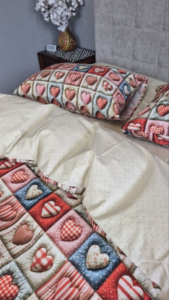 Комплект постільної білизни Кантрі Cotton 5D бежевий горошок із сердечками - зображення 23
