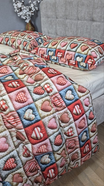 Комплект постільної білизни Кантрі Cotton 5D бежевий горошок із сердечками - зображення 6