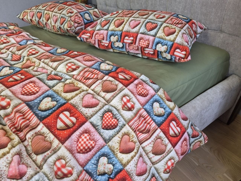 Комплект постільної білизни Кантрі Cotton 5D хакі із сердечками - зображення 2