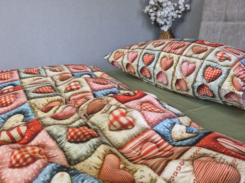 Комплект постільної білизни Кантрі Cotton 5D хакі із сердечками - зображення 3