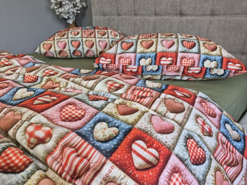 Комплект постільної білизни Кантрі Cotton 5D хакі із сердечками - зображення 8