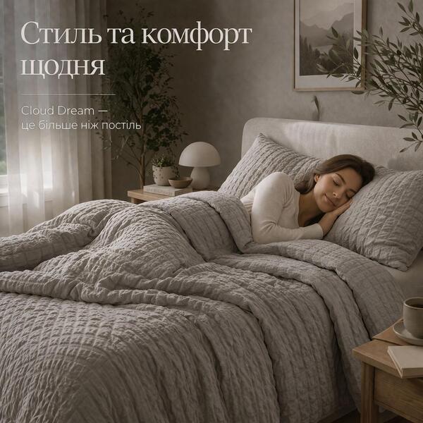Комплект постельного белья Cloud Dream, евро, микросатин жатка, серо-бежевый, в подарочной упаковке, ТМ IDEIA - изображение 26