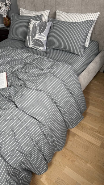 Комплект постільної білизни Favorite Washed Cotton (варена бавовна), в смужку сірий - зображення 15