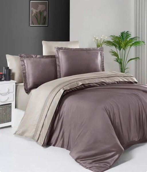 Комплект постільної білизни First Choice сатин ДЕЛЮКС евро (Serenity Lilac-Beige) - зображення 1
