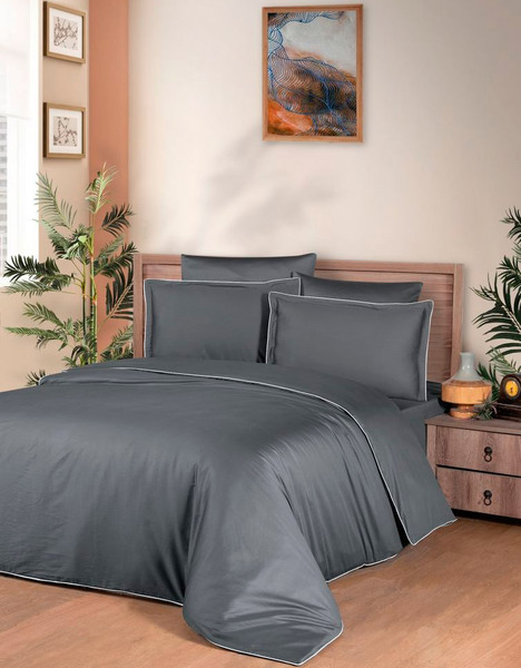 Комплект постельного белья La Romano 300TC Premium сатин евро (Lucca Steel Grey) - изображение 1