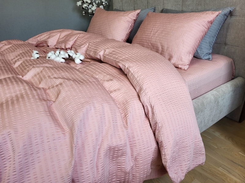 Комплект постільної білизни Satin GOFRE Жатка, пудра - зображення 7