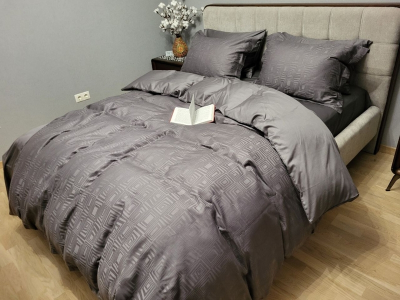 Комплект постельного белья Sguare Dark Grey, Сатин JACQUARD, ТМ Комфорт-текстиль - изображение 2
