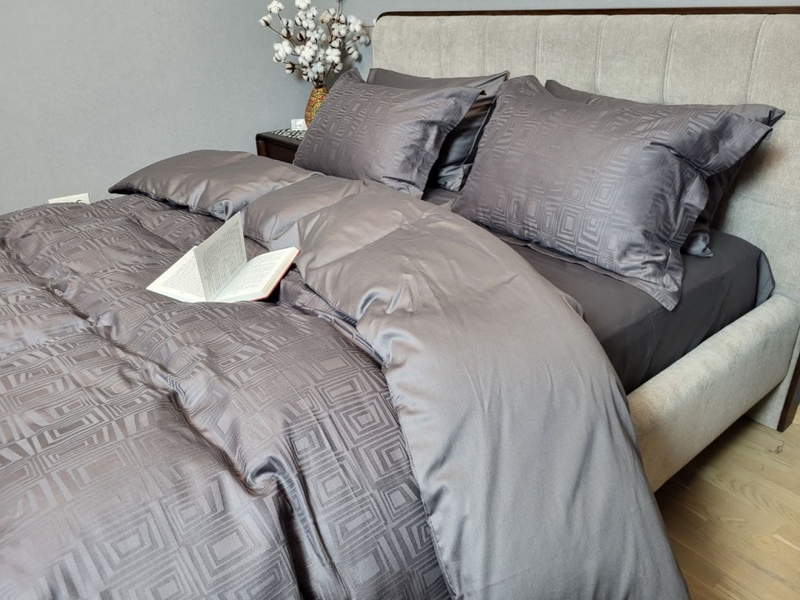 Комплект постельного белья Sguare Dark Grey, Сатин JACQUARD, ТМ Комфорт-текстиль - изображение 1