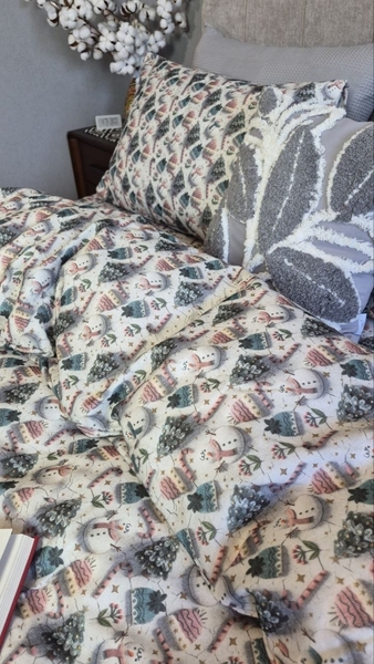 Комплект постільної білизни Шапулі Turkish Flannel 5D зі сніговиками та шапками - зображення 10