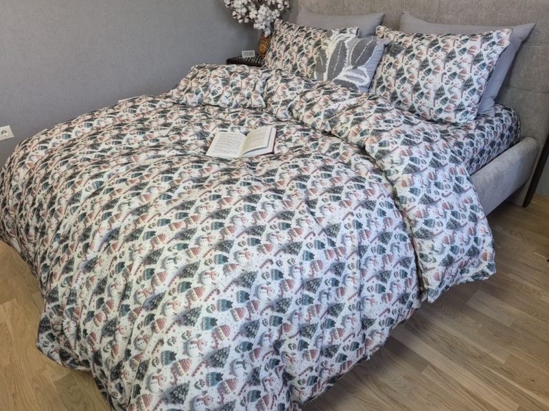 Комплект постільної білизни Шапулі Turkish Flannel 5D зі сніговиками та шапками - зображення 2