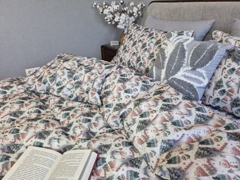 Комплект постільної білизни Шапулі Turkish Flannel 5D зі сніговиками та шапками - зображення 3