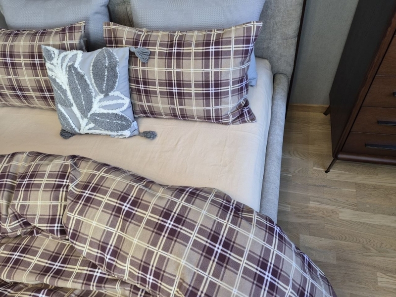 Комплект постільної білизни Наві/бежева пастель Turkish Flannel в клітинку - зображення 1