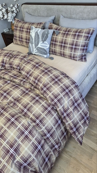 Комплект постільної білизни Наві/бежева пастель Turkish Flannel в клітинку - зображення 4