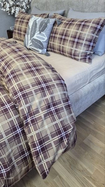 Комплект постільної білизни Наві/бежева пастель Turkish Flannel в клітинку - зображення 6