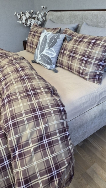 Комплект постільної білизни Наві/бежева пастель Turkish Flannel в клітинку - зображення 10
