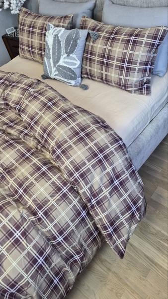 Комплект постільної білизни Наві/бежева пастель Turkish Flannel в клітинку - зображення 11