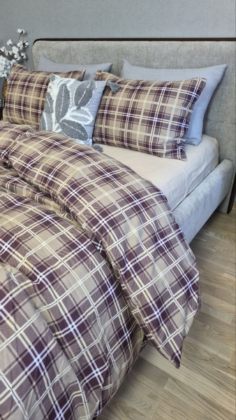 Комплект постільної білизни Наві/бежева пастель Turkish Flannel в клітинку - зображення 12