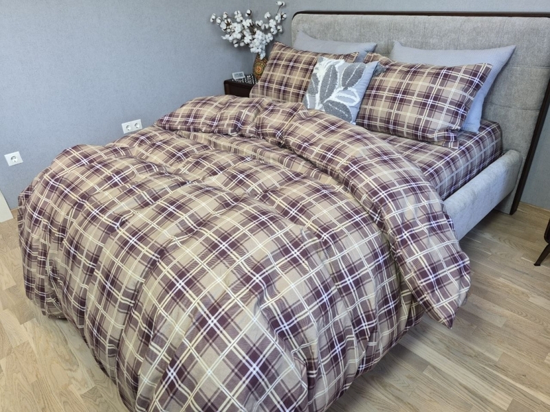 Комплект постільної білизни Наві Turkish flannel пастель у шотландську клітинку - зображення 1