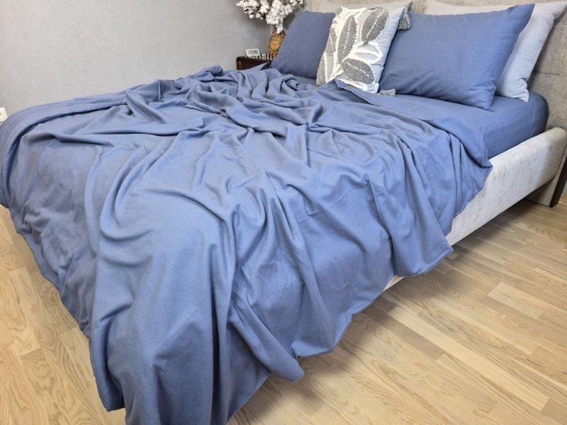 Комплект постільної білизни Синій Turkish Flannel однотонний S199 - зображення 3