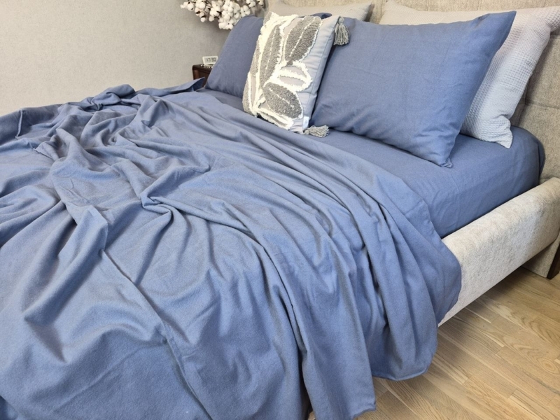 Комплект постільної білизни Синій Turkish Flannel однотонний S199 - зображення 4
