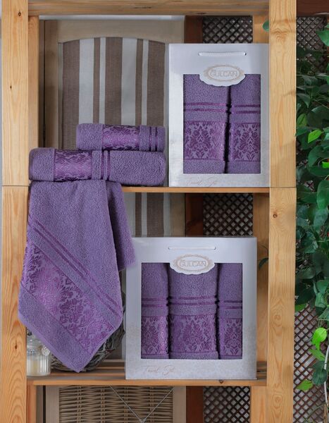 Подарочный набор махровых полотенец 2 шт., 50 x 90 см., 70 x 140 см., Damask Ornament-Violet, ТМ Gulcan - изображение 2