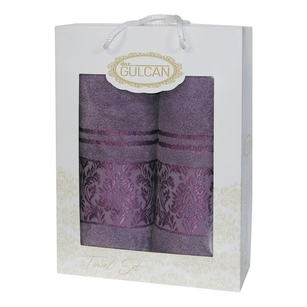 Подарочный набор махровых полотенец 2 шт., 50 x 90 см., 70 x 140 см., Damask Ornament-Violet, ТМ Gulcan - изображение 1