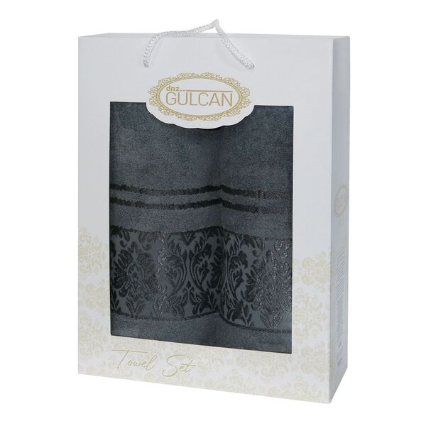 Подарочный набор махровых полотенец 2 шт., 50 x 90 см., 70 x 140 см., Damask Ornament-Dark-grey, ТМ Gulcan - изображение 1
