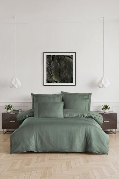 Постельное белье La Romano Orcella Moonmist Mona Series, евро, сатин Premium 300TC, серо-зеленое - изображение 1