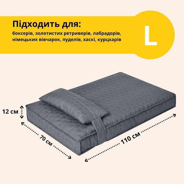 Лежак для собак и кошек, 70 x 110 x 12 см, микрофибра, с чехлом на молнии, серый, ТМ IDEIA - изображение 3