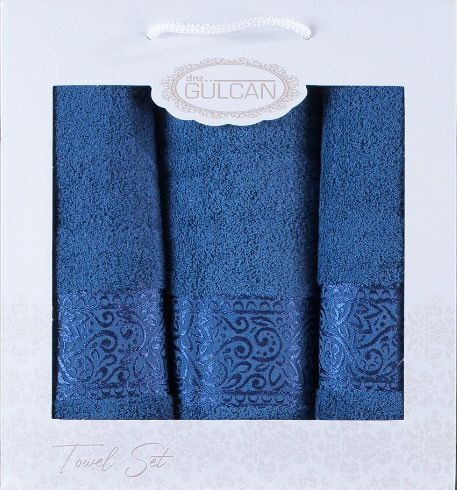 Набір з 3-х махрових рушників, 50 x 90 см x 2шт, 70 x 140 см, Cotton Ornament blue, ТМ Gulcan - зображення 1