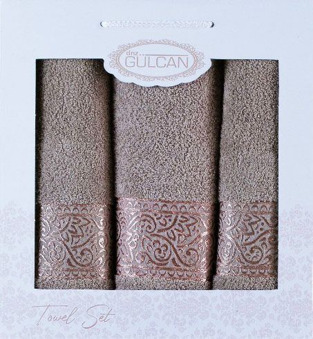 Набор из 3-х махровых полотенец Gulcan Cotton Ornament cappuccino - изображение 1