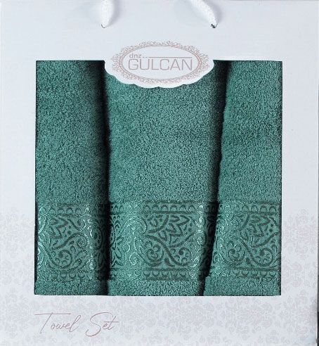 Набор из 3-х махровых полотенец Gulcan Cotton Ornament green - изображение 1
