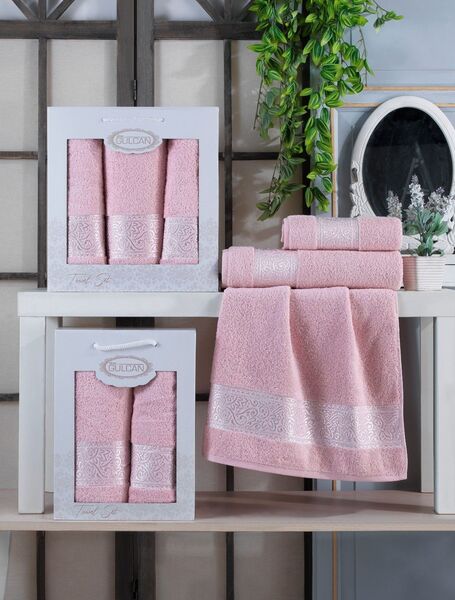 Набір із 3-х махрових рушників Gulcan Cotton Ornament pink - зображення 2