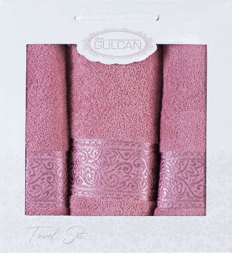 Набір із 3-х махрових рушників Gulcan Cotton Ornament pudra - зображення 1