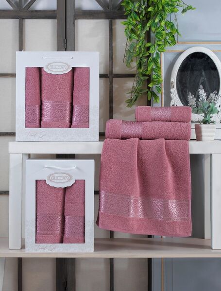 Набір із 3-х махрових рушників Gulcan Cotton Ornament pudra - зображення 2
