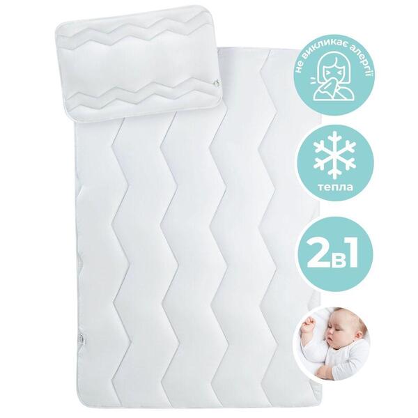 Набір Comfort дитяча ковдра 100 x 135 см та подушка 40 x 60 см у ліжечко, зигзаг біла ТM PAPAELLA - зображення 1