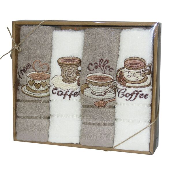 Набор кухонных махровых полотенец Nilteks Natural Box Coffee-3, 4 шт, 30x50 см - изображение 1