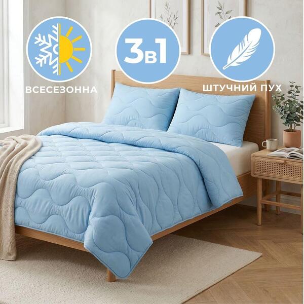 Набор NordicBlue, евро одеяло 200 x 220 см и 2 шт подушки 50 x 70 см, искусственный пух, антиаллергенный, голубой, ТМ IDEIA - изображение 11