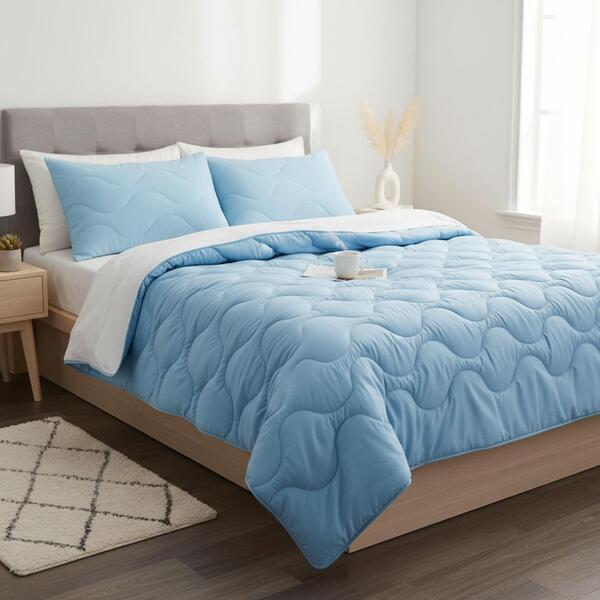 Набор NordicBlue, евро одеяло 200 x 220 см и 2 шт подушки 50 x 70 см, искусственный пух, антиаллергенный, голубой, ТМ IDEIA - изображение 1