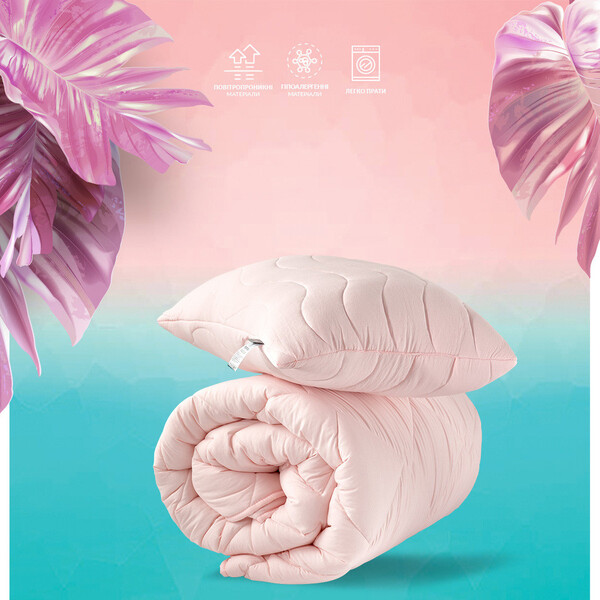 Набор Tropical 1,5 сп одеяло 140 x 210 см  подушка 50 x 70 см, пудра, TM IDEIA - изображение 2